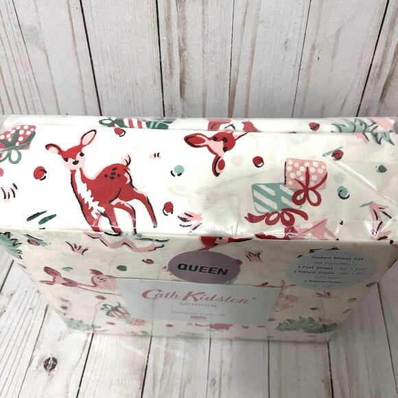 CATH KIDSTON London QUEEN Sheet Set 100% Cotton Ditsy Deer Christmas Holiday New - Picture 5 of 9